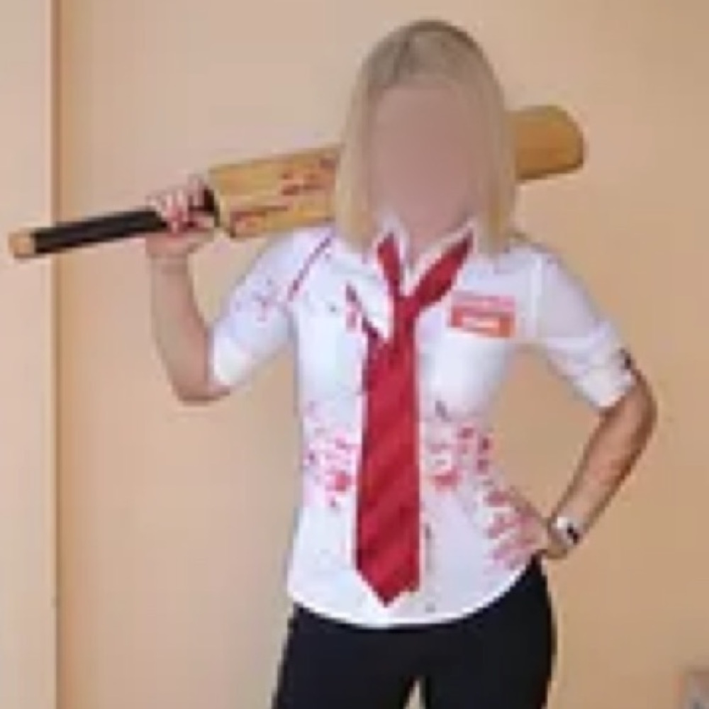 Shauna of the Dead Shirt Blouse Name Tag Bloodied with Cricket Bat Halloween